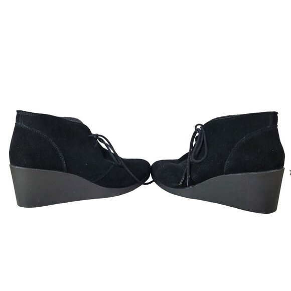 Crocs Womens Leigh Ankle Boots Black Size 10 Lace Up Booties Suede Wedge Comfort - Picture 6 of 11